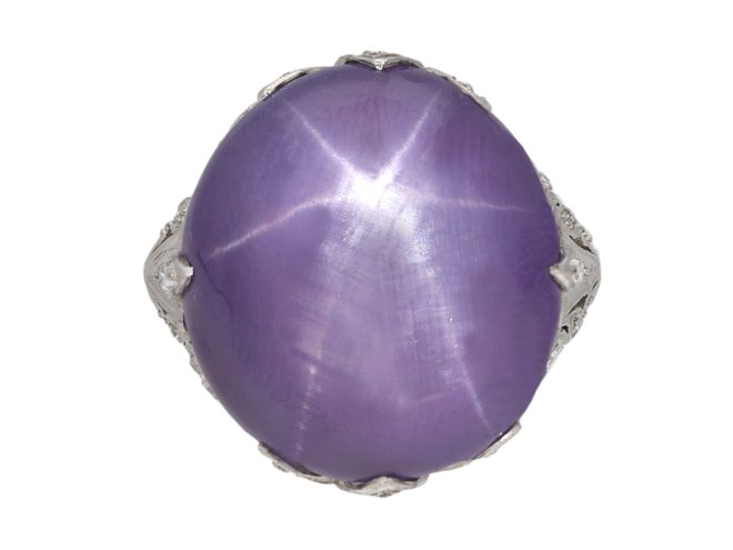 Mauve star sapphire diamond cluster ringberganza hatton garden