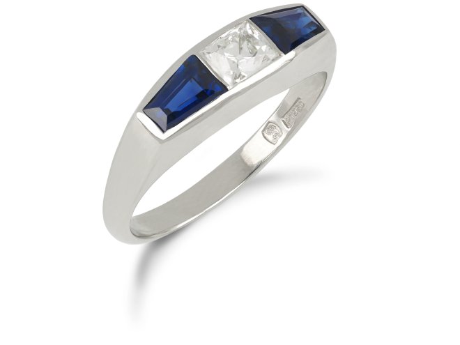 Art Deco diamond and sapphire ring, circa 1935.