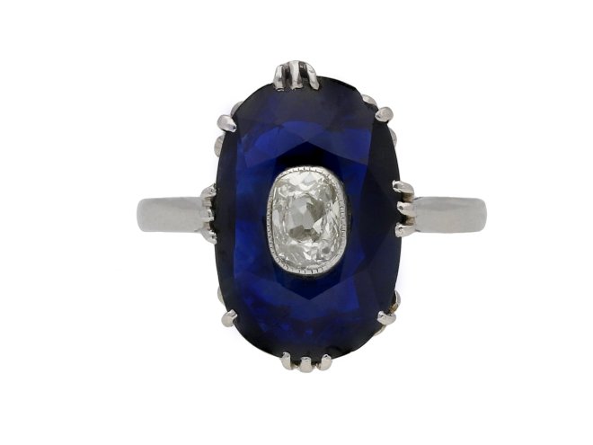 Art Deco sapphire ring diamond set centre hatton garden berganza