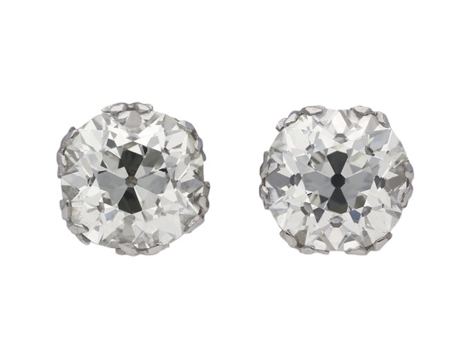 Old mine cushion shape diamond earrings berganza hatton garden