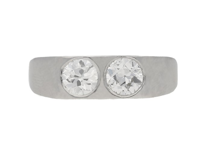 front view Two stone old cut diamond ring, circa 1950. berganza hatton garden