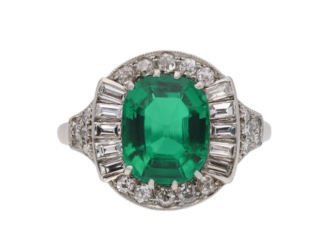 Art Deco Colombian emerald diamond cluster ring hatton garden