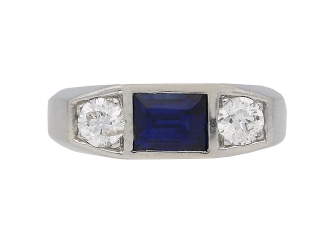 Art Deco sapphire diamond three stone ring berganza hatton garden