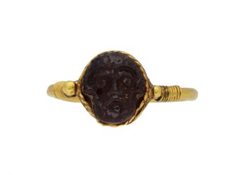 Roman gold cameo ring with face of Zeus, circa 1st - 2nd century AD.