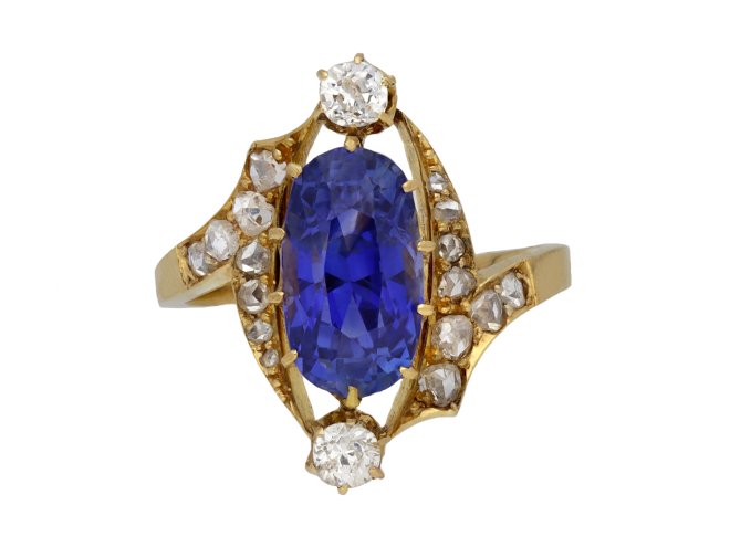 Antique Ceylon sapphire and diamond ring berganza hatton garden