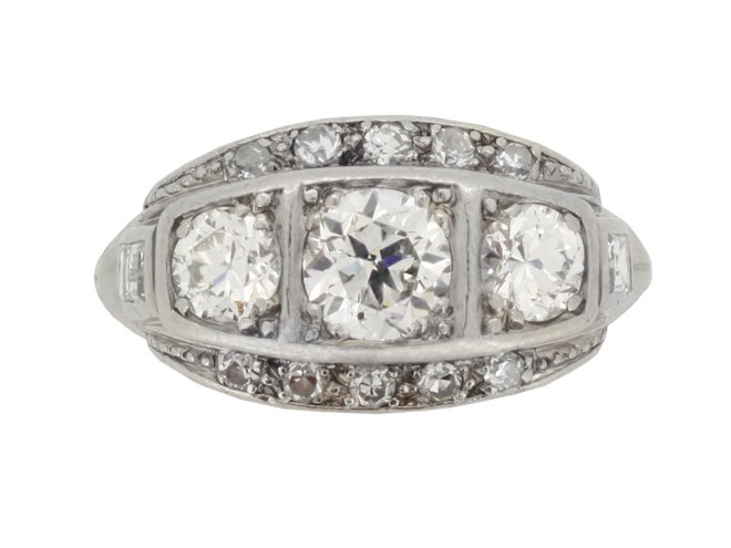 front view Diamond three stone cluster ring, circa 1930.