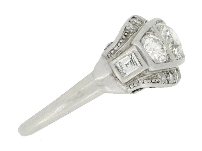 side view Diamond three stone cluster ring, circa 1930.