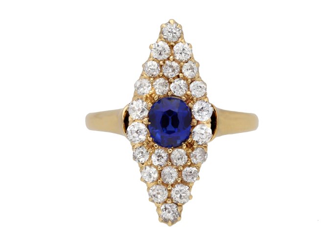 Antique sapphire and diamond cluster ring berganza hatton garden