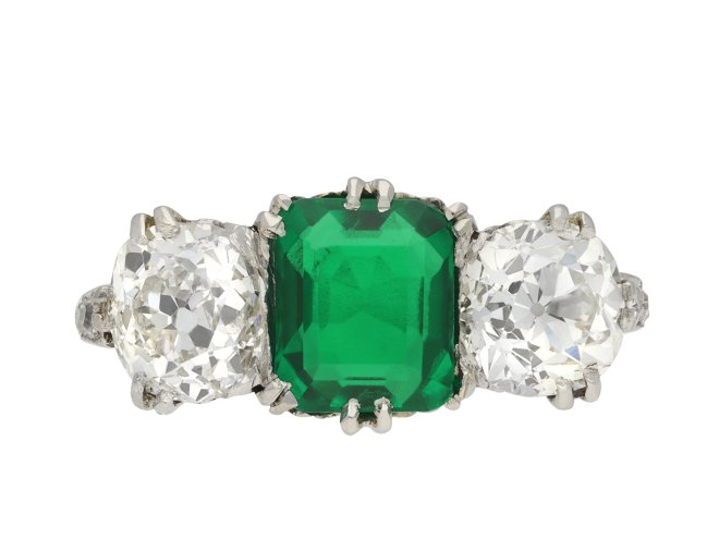 Colombian emerald and diamond three stone ring hatton garden