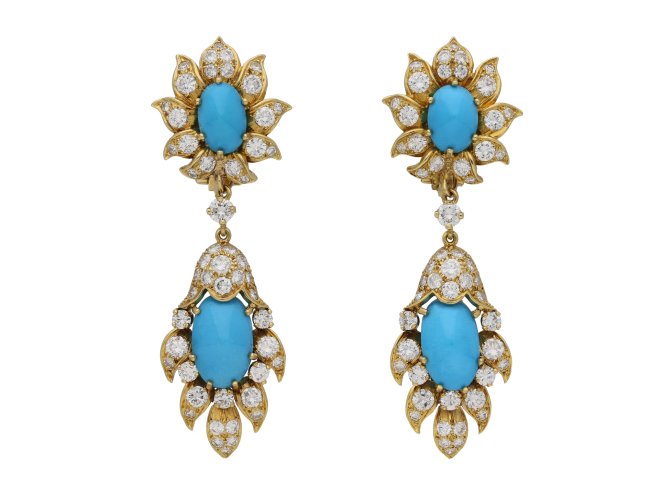 Vintage turquoise and diamond earrings berganza hatton garden