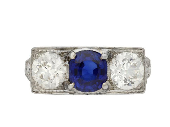 Art Deco sapphire and diamond three stone ring hatton garden