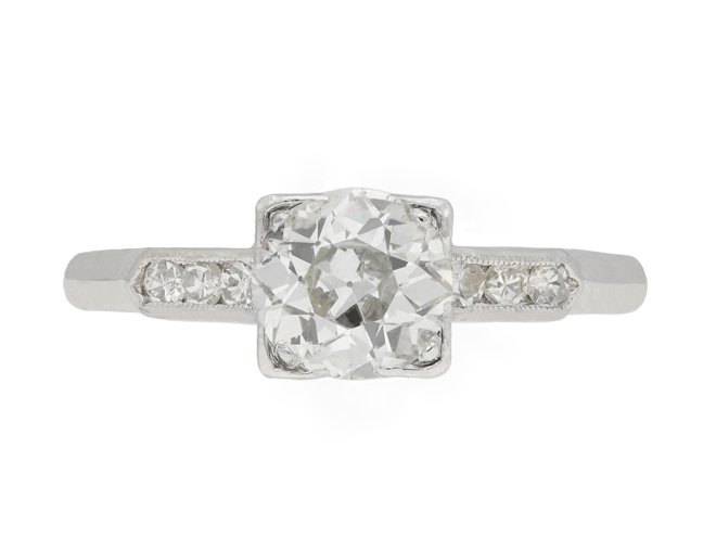 Art Deco diamond flanked solitaire ring, circa 1930.  Hatton Garden