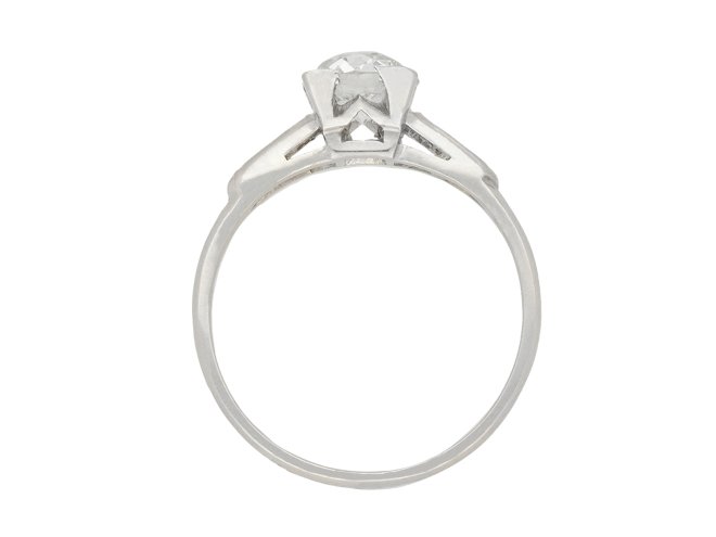 Art Deco diamond flanked solitaire ring, circa 1930.  Hatton Garden