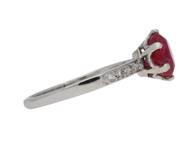 front view Burmese ruby and diamond ring ,circa 1920 berganza hatton garden