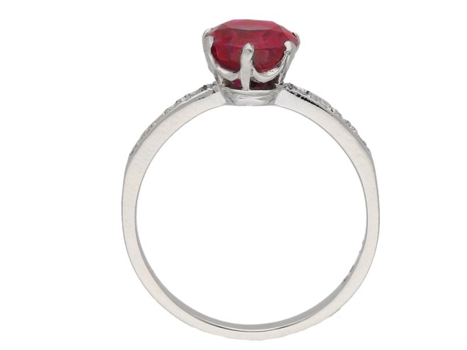 front view Burmese ruby and diamond ring ,circa 1920 berganza hatton garden