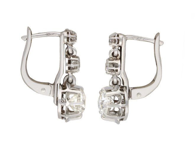 Antique diamond earrings, French, circa 1920. Hatton Garden