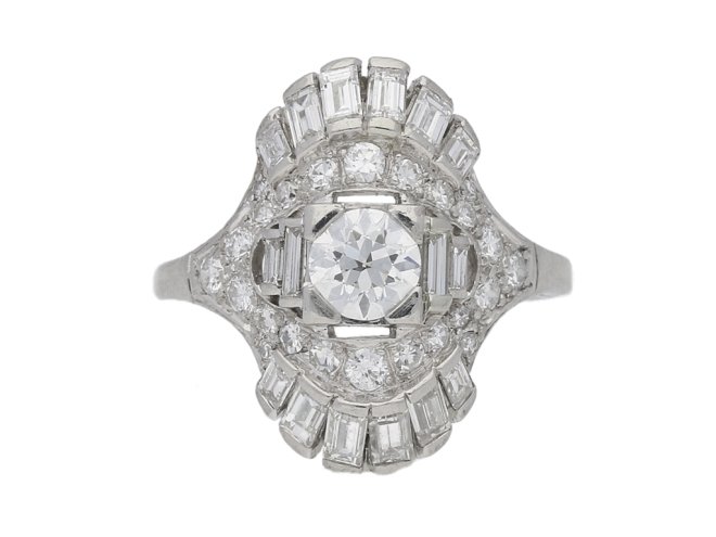 front view Art Deco diamond cluster ring, circa 1925.