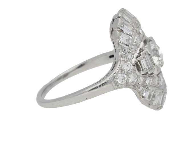 SIDE VIEW Art Deco diamond cluster ring, circa 1925.