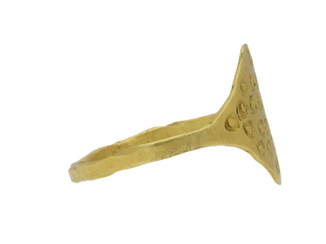 Gold Viking stamped ring hatton garden