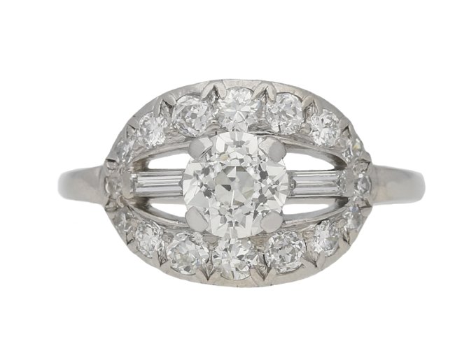 front view Fancy diamond cluste  ring, circa 1920. berganza hatton garden 