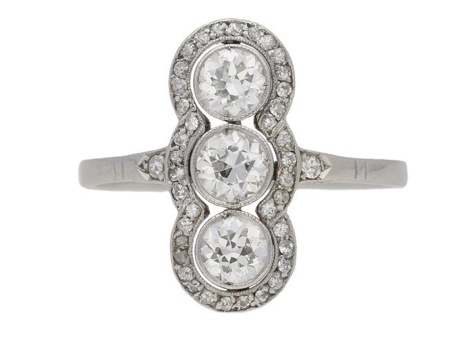 front view antique diamond ring berganza hatton garden