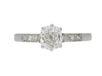 Art Deco diamond flanked solitaire ring, English, circa 1930.