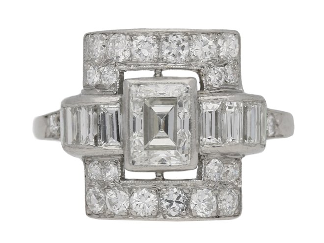 front view Art Deco diamond ring, American, circa 1935. berganza hatton gar