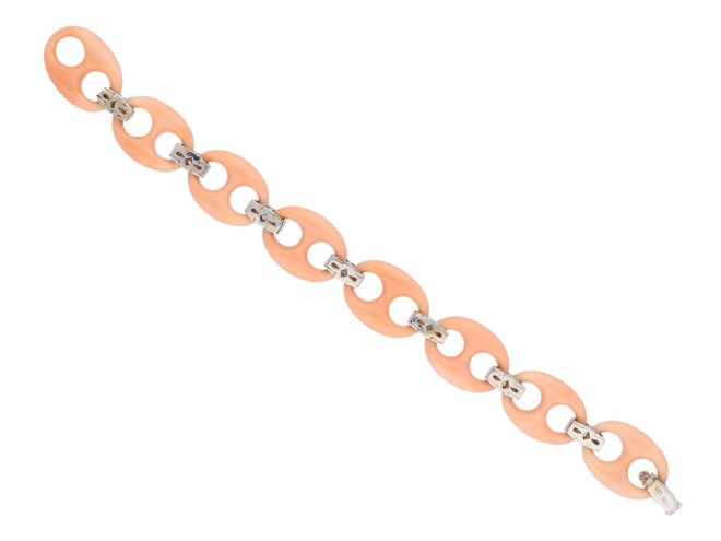 Angel skin coral diamond bracelet berganza hatton garden