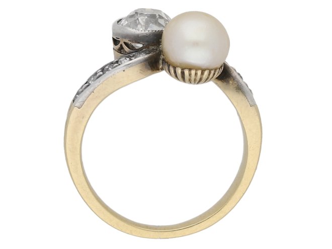 Antique diamond and pearl crossover ring, circa 1890. berganza hatton garden