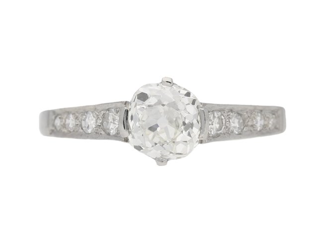 front view Old cut diamond engagement ring, circa 1950. berganza hatton garden