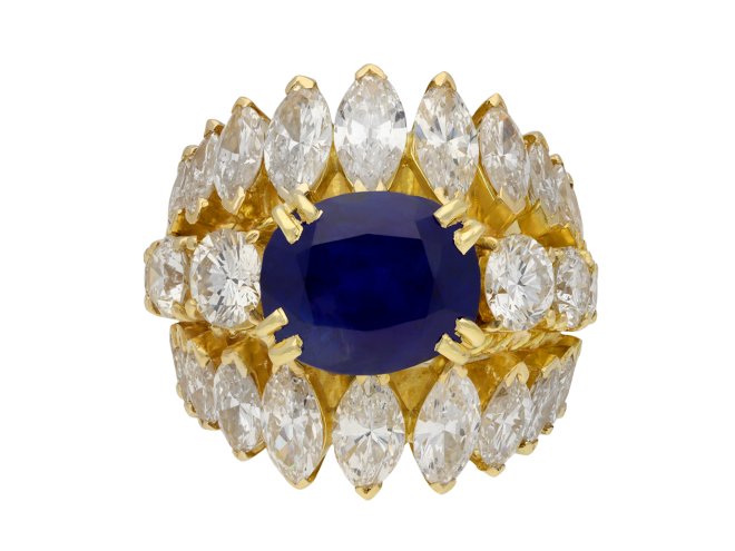 Burmese sapphire and diamond cluster ring hatton garden