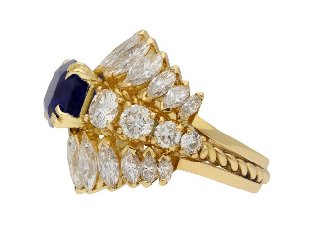 Burmese sapphire and diamond cluster ring hatton garden