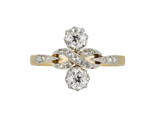 Edwardian diamond two stone ring, English, circa 1905.