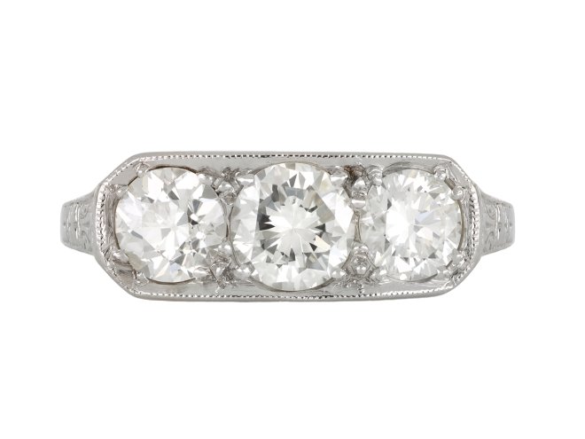 Art Deco three stone diamond ring, circa 1930.