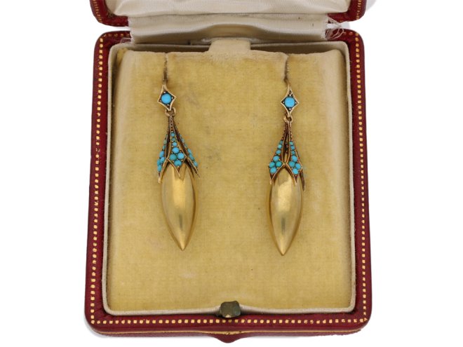  Antique turquoise drop earrings, circa 1870. berganza hatton garden 