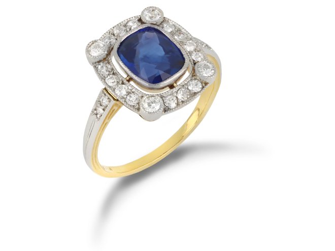 Burmese sapphire and diamond cluster ring, circa 1905.