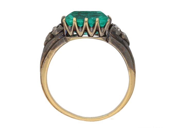 Antique Colombian emerald diamond solitaire ring hatton garden