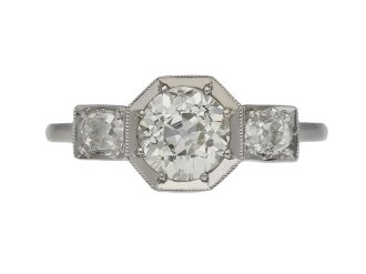 Art Deco diamond three stone ring, English, circa 1930.