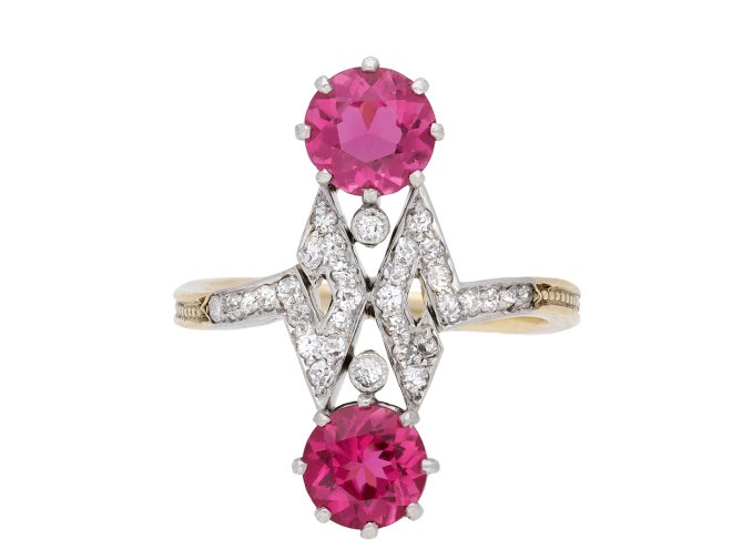 Belle Époque pink tourmaline and diamond ring, circa 1900. Hatton Garden