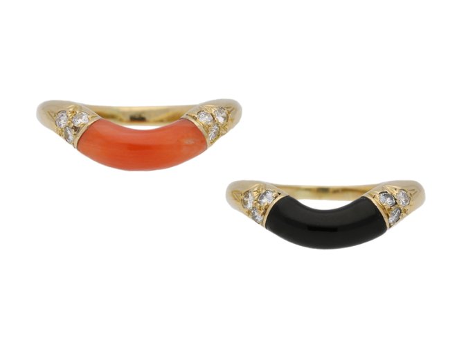 vintage Cartier coral onyx stack rings berganza hatton garden