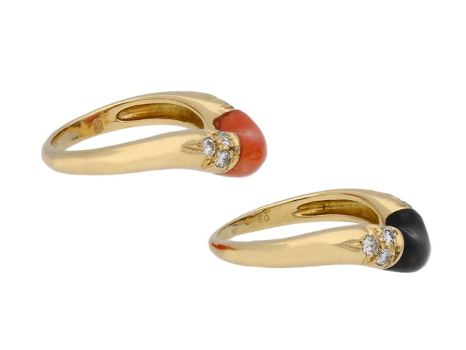 vintage Cartier coral onyx stack rings berganza hatton garden