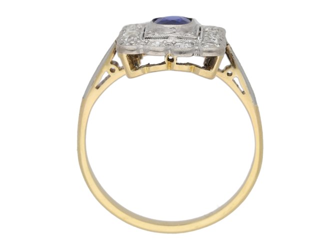 front view Antique sapphire diamond ring berganza hatton garden