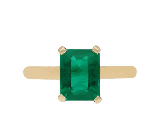 Vintage Colombian emerald solitaire ring, English, circa 1980.  Hatton Garden