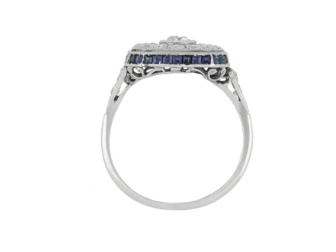 Art Deco diamond and sapphire cluster ring. hatton garden