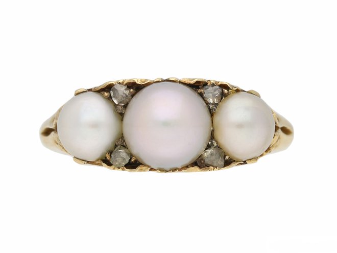 front view antique pearl carved ring berganza hatton garden