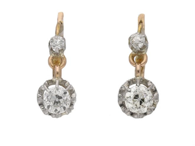 front view antique diamond drop earrings berganza hatton garden