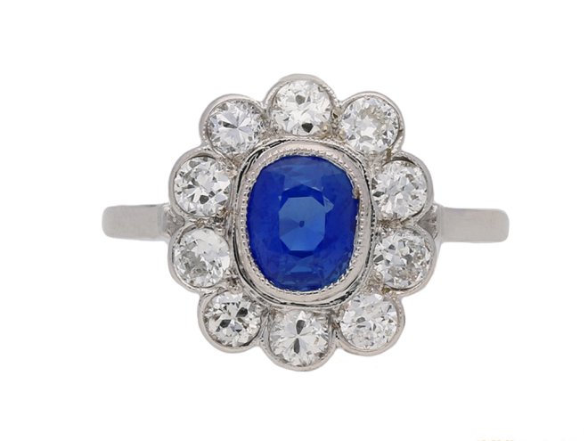 front veiw kashmir sapphire diamond ring berganza hatton garden