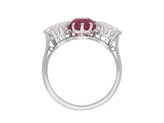 Burmese ruby and diamond three stone ring hatton garden