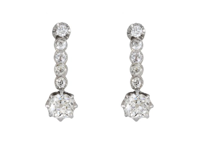 Belle Époque diamond drop earrings, French, circa 1915.