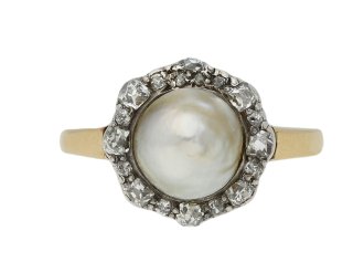 Antique pearl and diamond cluster ring, circa 1880.